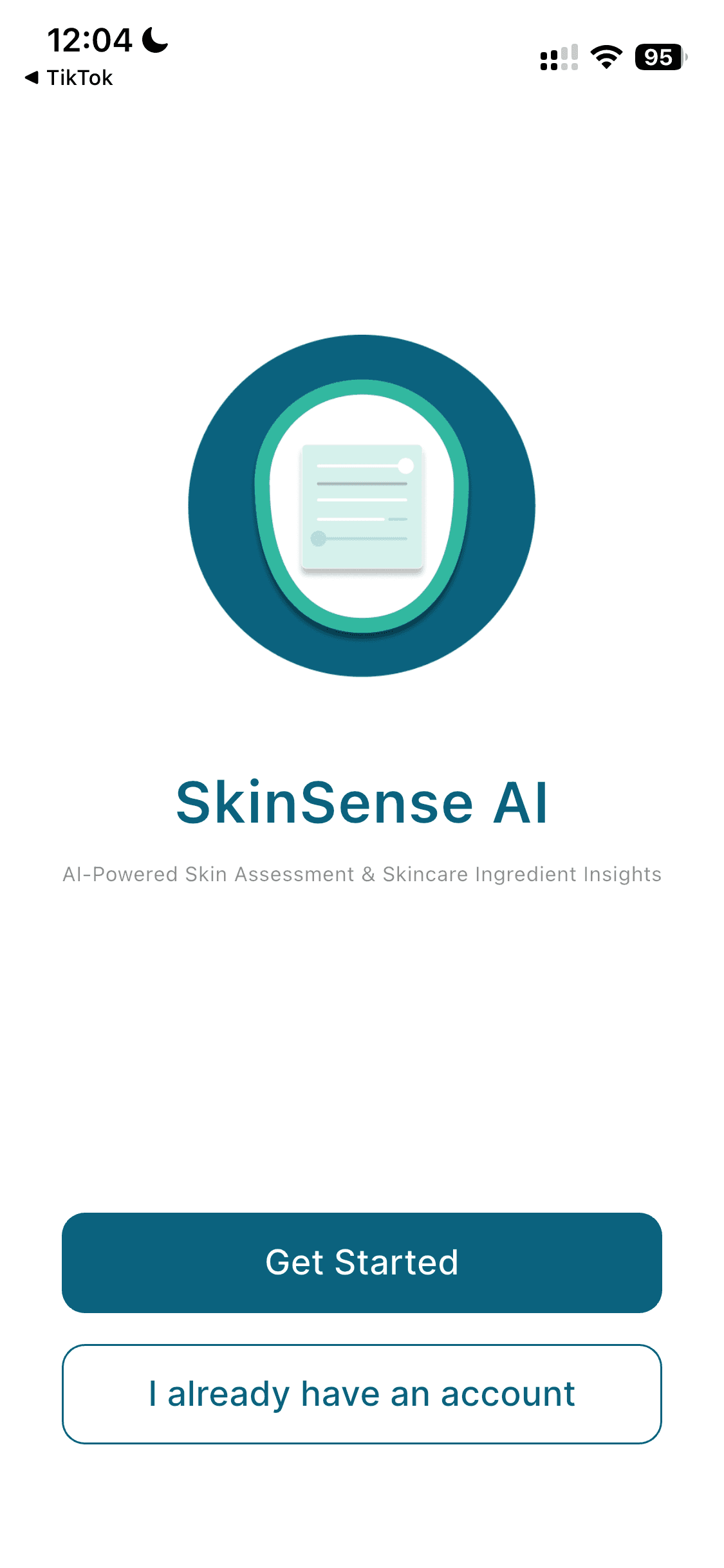 SkinSense AI interface screen 1