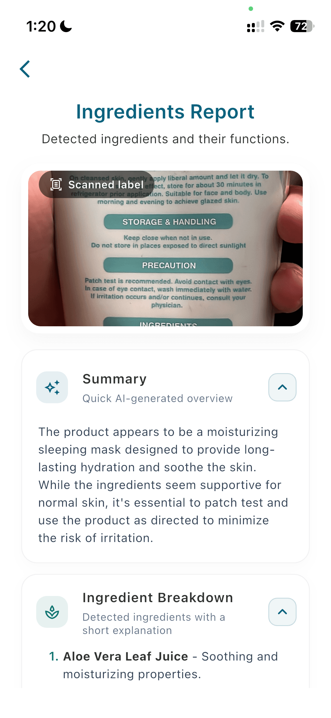 SkinSense AI interface screen 4