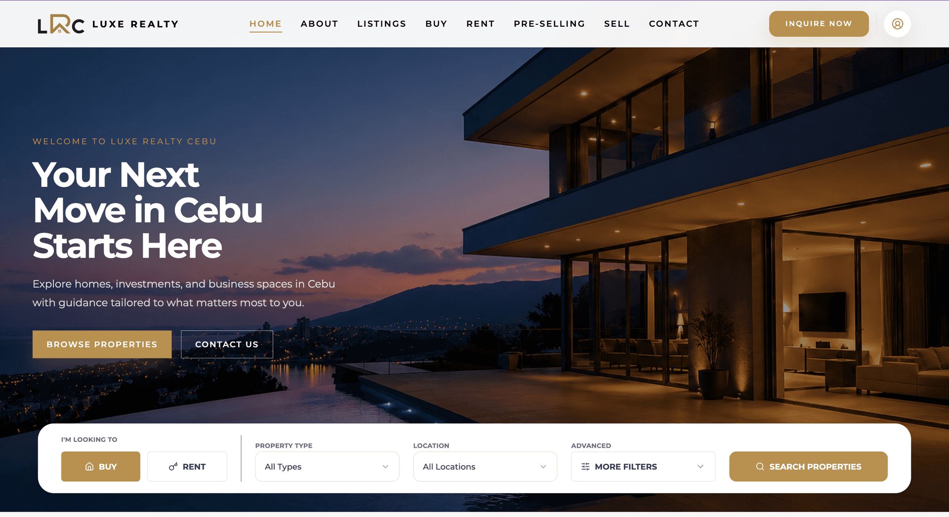 Luxe Realty Cebu website screen 1