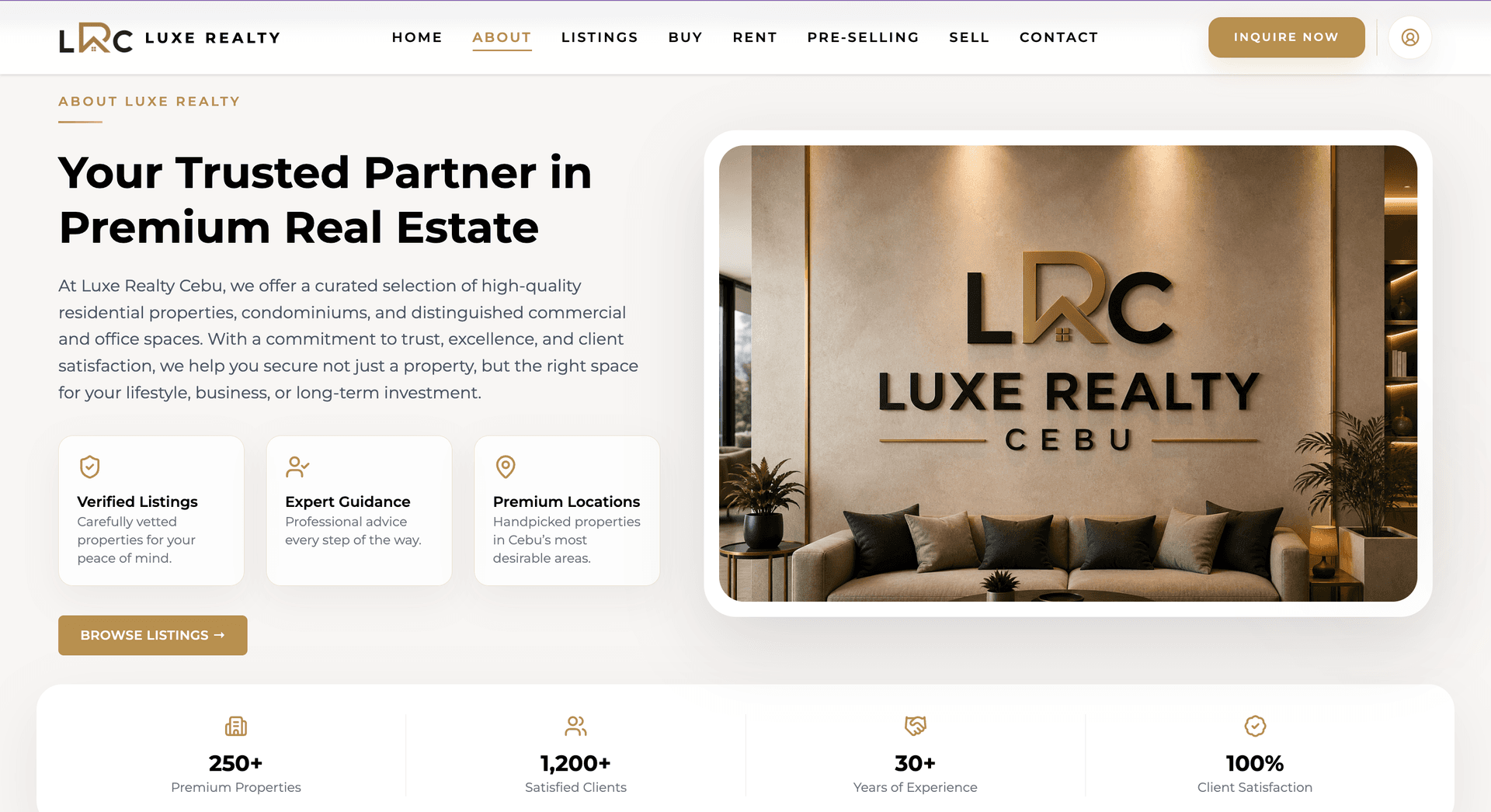 Luxe Realty Cebu website screen 2